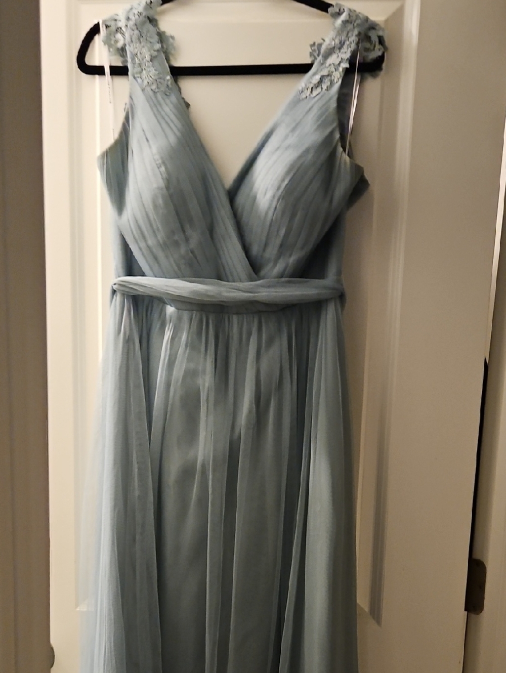 Light Blue Chiffon V-Neck Maxi Dress with Lace Straps